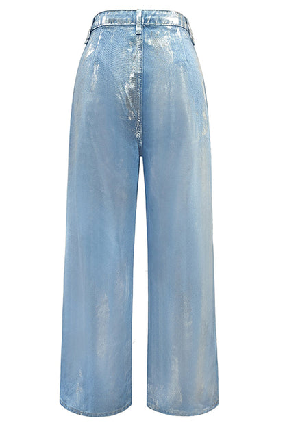 Vaqueros holgados de cintura alta con bolsillos, lentejuelas y estampado degradado de estilo informal de calle