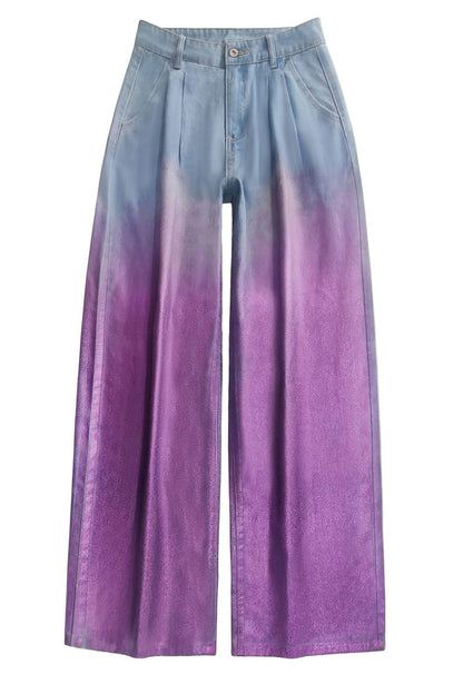 Vaqueros holgados de cintura alta con bolsillos, lentejuelas y estampado degradado de estilo informal de calle