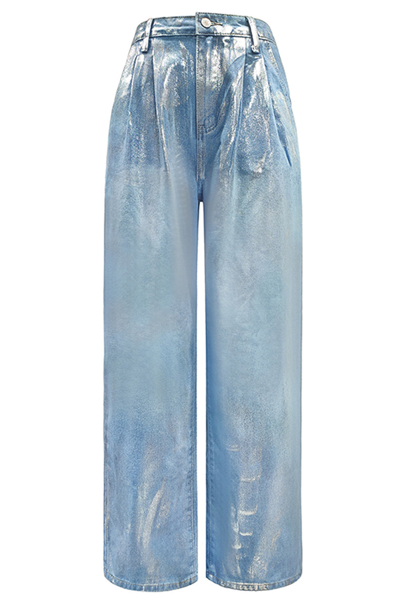 Vaqueros holgados de cintura alta con bolsillos, lentejuelas y estampado degradado de estilo informal de calle