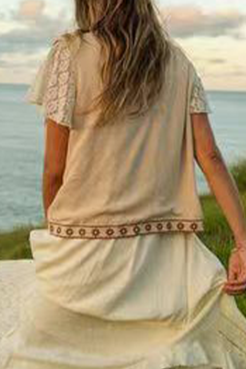 Chalecos casuales con cuello tipo cárdigan, bordados y patchwork con bloques de color