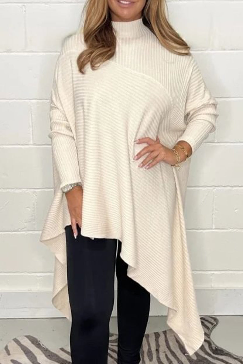 Suéteres casuales de cuello alto irregulares de color sólido para uso diario