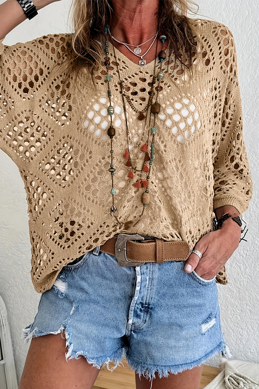 Suéteres casuales de cuello en V calados de color sólido para uso diario (5 colores)