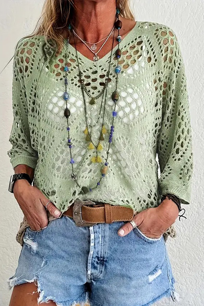 Suéteres casuales de cuello en V calados de color sólido para uso diario (5 colores)