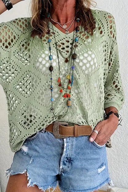 Suéteres casuales de cuello en V calados de color sólido para uso diario (5 colores)