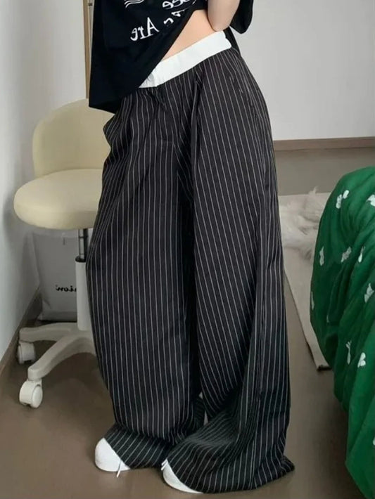 Grey Wide Leg Pants - Y2K-Inspired, Casual Loose Fit, Non-Stretch Polyester, Machine Washable for Women
