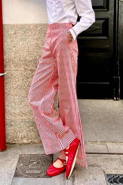 Pantalones casuales de diario con estampado completo, holgados, de cintura alta y rectos, con bolsillos y rayas a cuadros (4 colores)