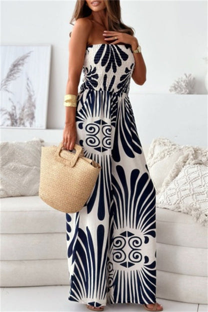 Casual Print Backless Strapless Bodycon Jumpsuits(3 Colors)