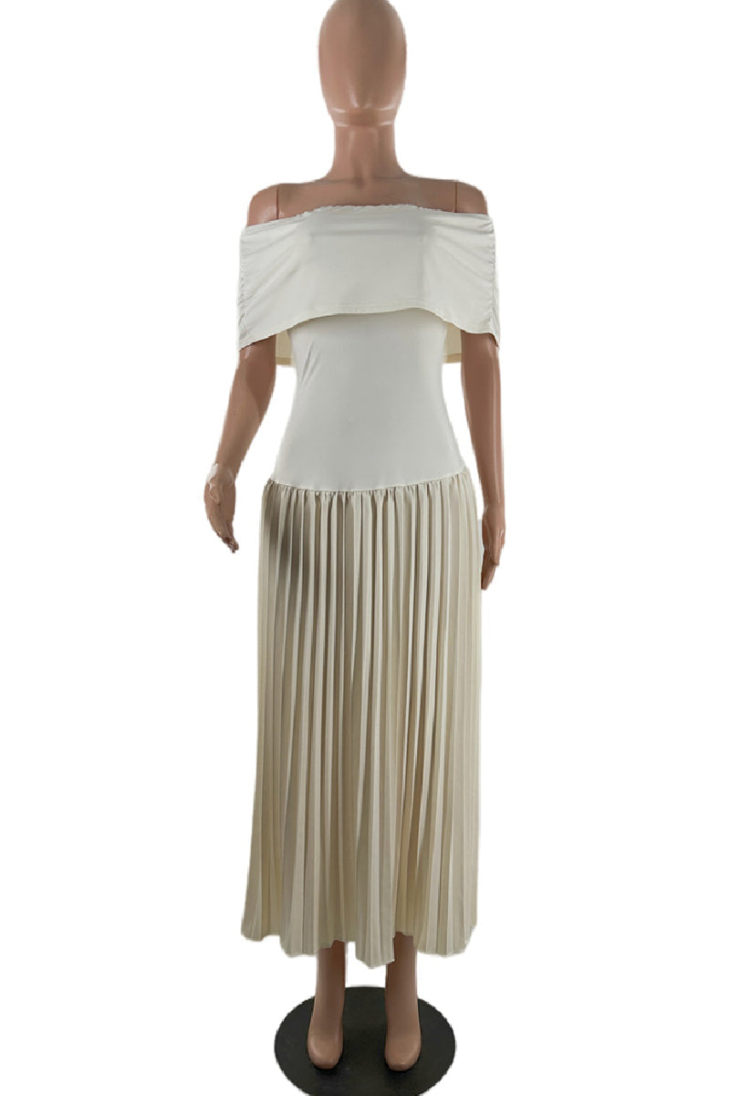 Casual Solid Color Ruched Off Shoulder Pleated Dresses