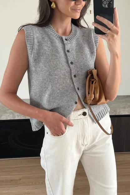 Tops casuales de calle con cuello redondo y hebilla de color liso (4 colores)