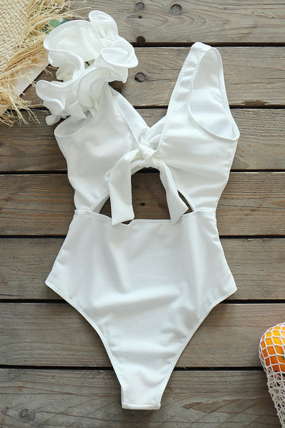 Traje de baño sexy de color sólido con espalda descubierta y cinturón (con relleno)