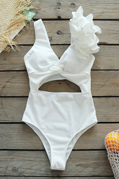 Traje de baño sexy de color sólido con espalda descubierta y cinturón (con relleno)