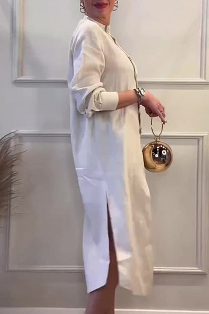 Vestidos casuales de diario con cuello mandarín, hebillas de color sólido, corte A
