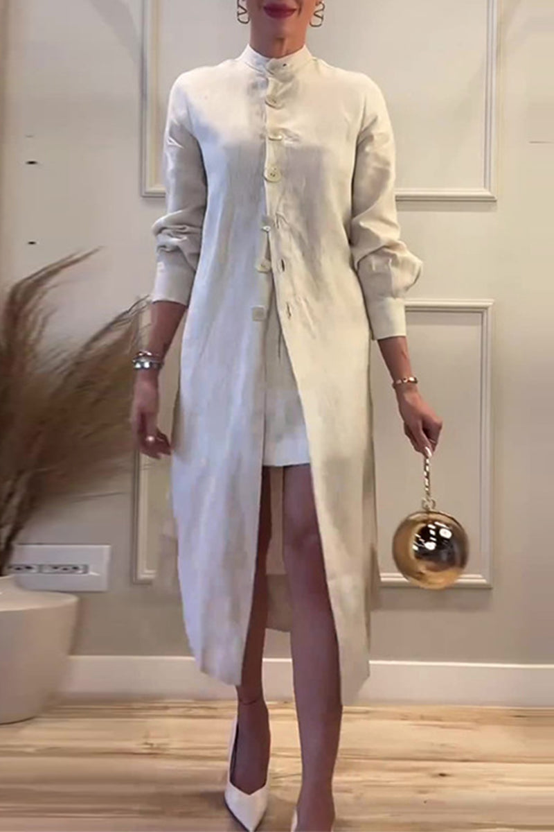 Vestidos casuales de diario con cuello mandarín, hebillas de color sólido, corte A