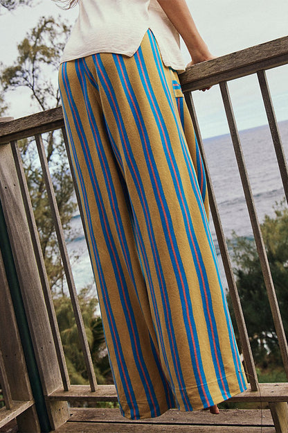 Pantalones casuales de diario con estampado de rayas, bolsillos, cordones, sueltos y rectos, con estampado completo (5 colores)