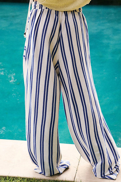 Pantalones casuales de diario con estampado de rayas, bolsillos, cordones, sueltos y rectos, con estampado completo (5 colores)