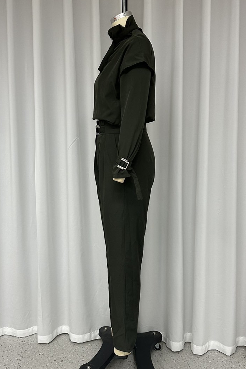 Conjunto informal de dos piezas con cuello alto, manga larga y bolsillos en color liso para calle
