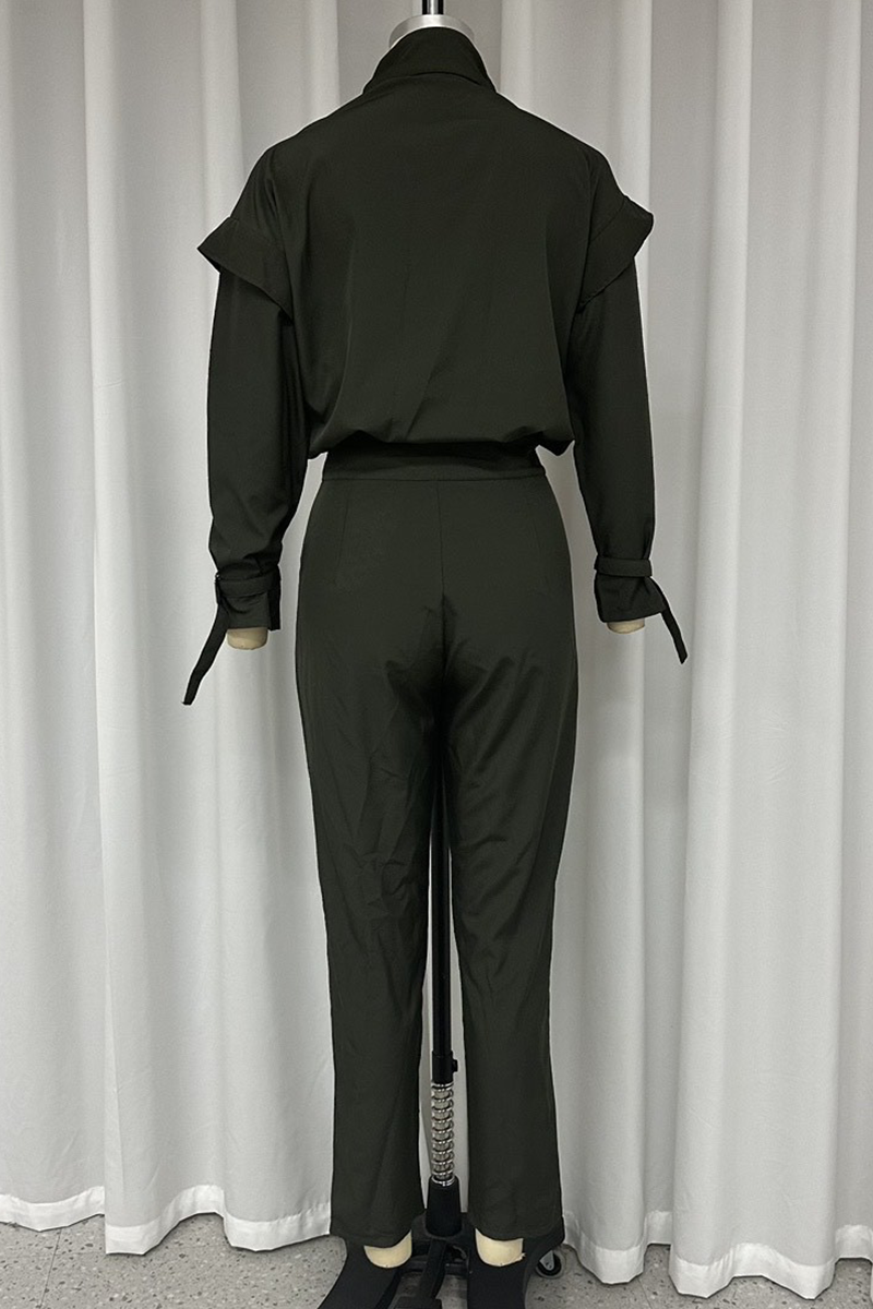 Conjunto informal de dos piezas con cuello alto, manga larga y bolsillos en color liso para calle