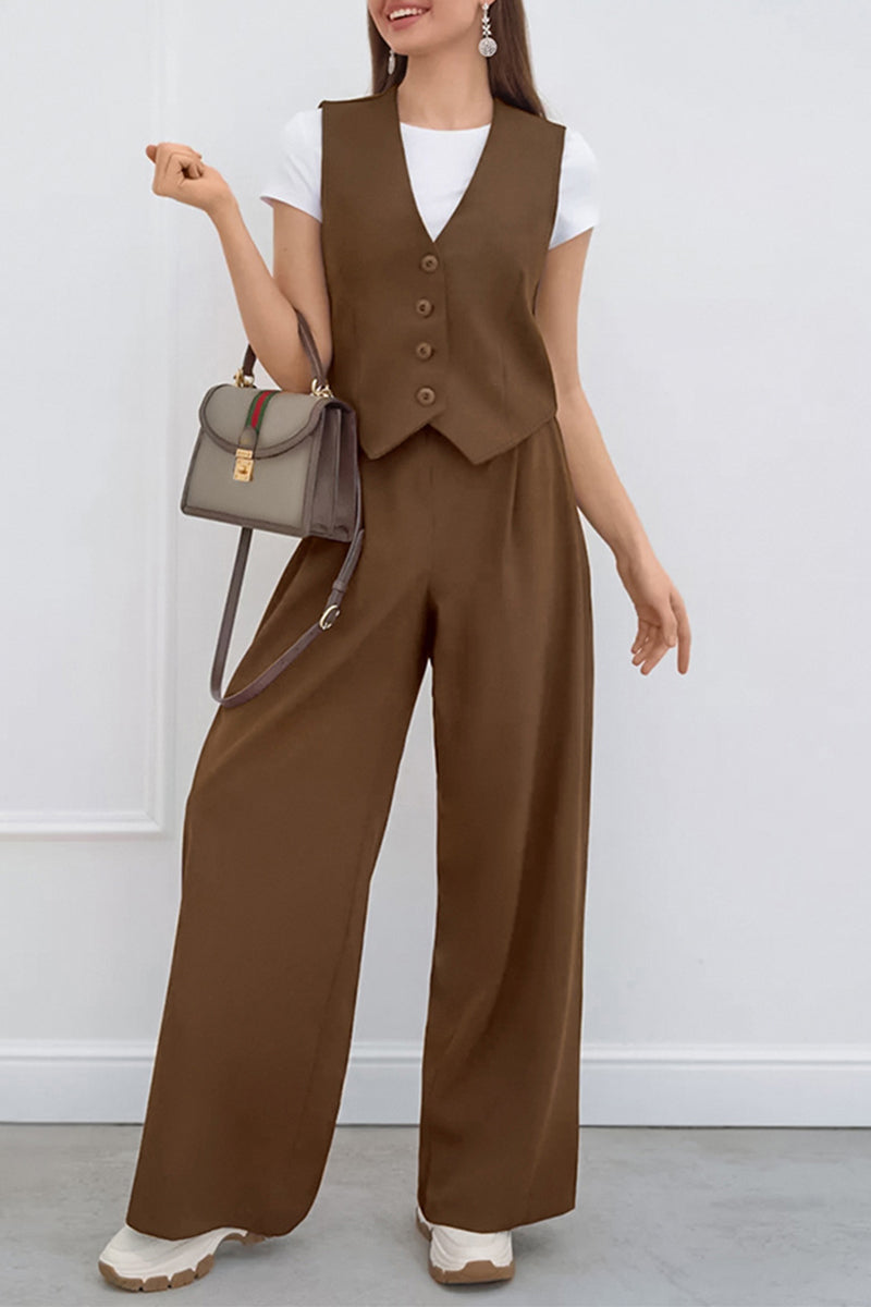 Casual Daily Buckle Ruched V Neck Sleeveless Two Pieces