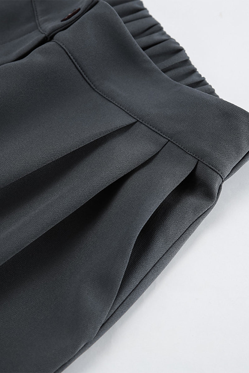 Conjunto informal de dos piezas con escote en V fruncido, sin mangas, color sólido y hebilla para uso diario