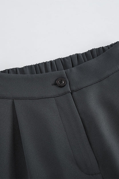 Conjunto informal de dos piezas con escote en V fruncido, sin mangas, color sólido y hebilla para uso diario