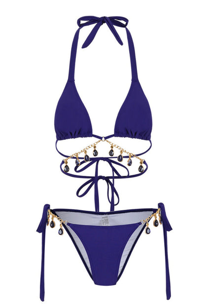 Sexy Fringed Trim Patchwork Backless Belted Swimwears (With Paddings)