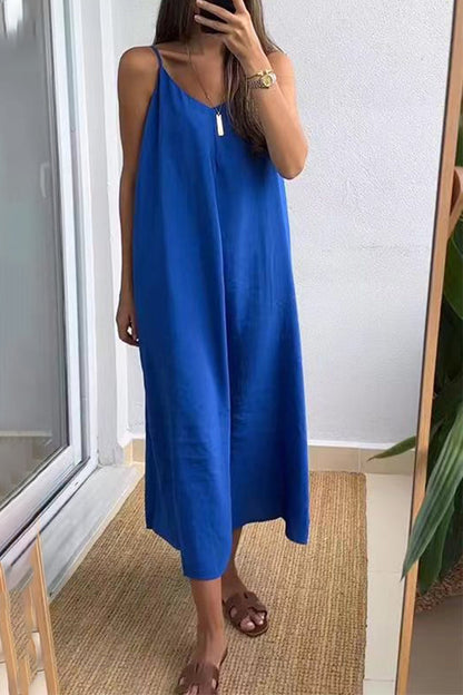 Vestidos casuales de diario con escote en V y tirantes en color liso (7 colores)