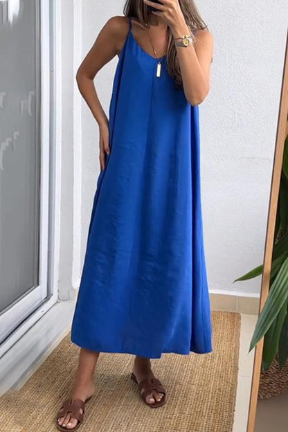 Vestidos casuales de diario con escote en V y tirantes en color liso (7 colores)