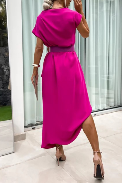 Casual Street Without Belt Irregular Pile Heap Collar One Step Skirt Short Sleeve Dress(No Belt)(4 Colors)