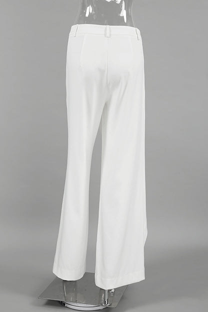 Casual Daily Buttons Irregular High Waist Wide Leg Solid Color Bottoms