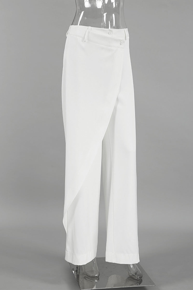 Casual Daily Buttons Irregular High Waist Wide Leg Solid Color Bottoms