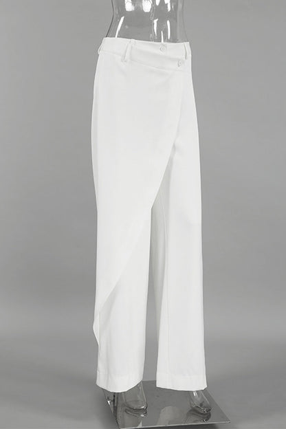 Casual Daily Buttons Irregular High Waist Wide Leg Solid Color Bottoms