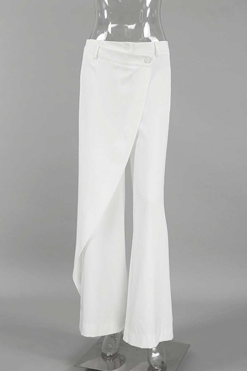 Casual Daily Buttons Irregular High Waist Wide Leg Solid Color Bottoms