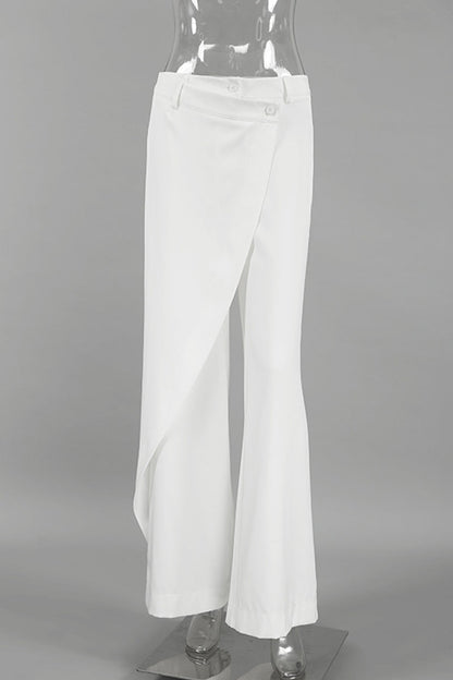 Casual Daily Buttons Irregular High Waist Wide Leg Solid Color Bottoms