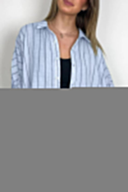 Casual Daily Stripe Buttons Turndown Collar Blouses(8 Colors)
