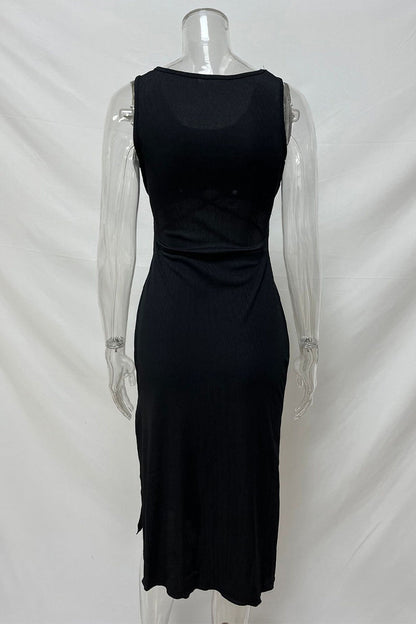 Casual Solid Color Hollow Out U Neck Wrapped Skirt Dresses(4 Colors)