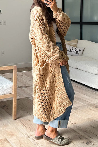 Casual Daily Solid Color Hollow Out Pocket Cardigan CollarCardigans
