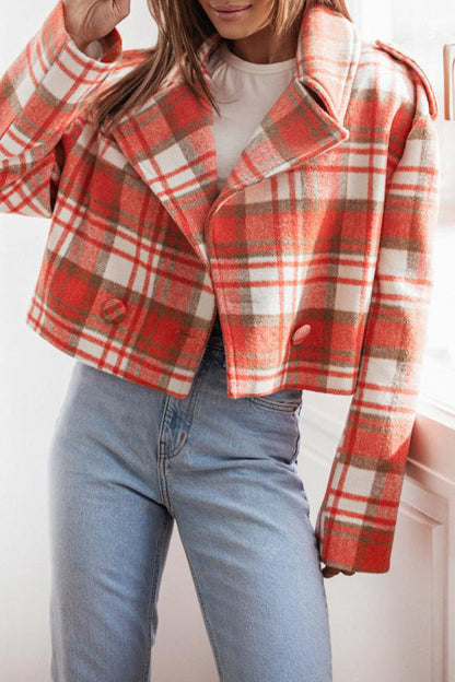 Prenda exterior informal con botones a cuadros y cuello vuelto en contraste (3 colores)