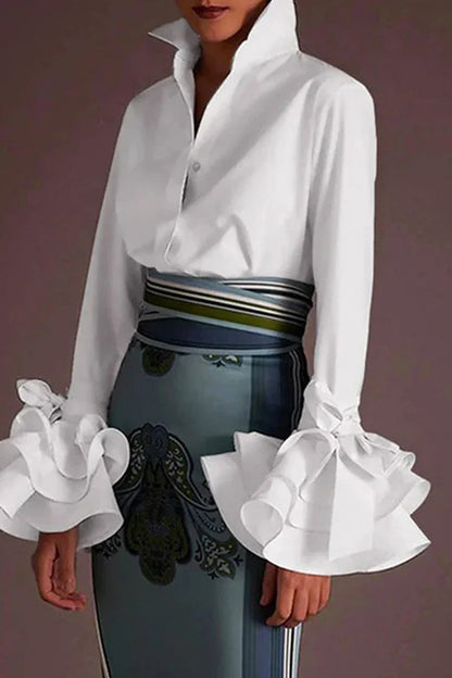 Blusas casuales de color liso con botones y cuello camisero (3 colores)