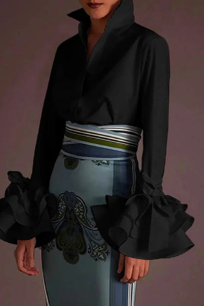 Blusas casuales de color liso con botones y cuello camisero (3 colores)