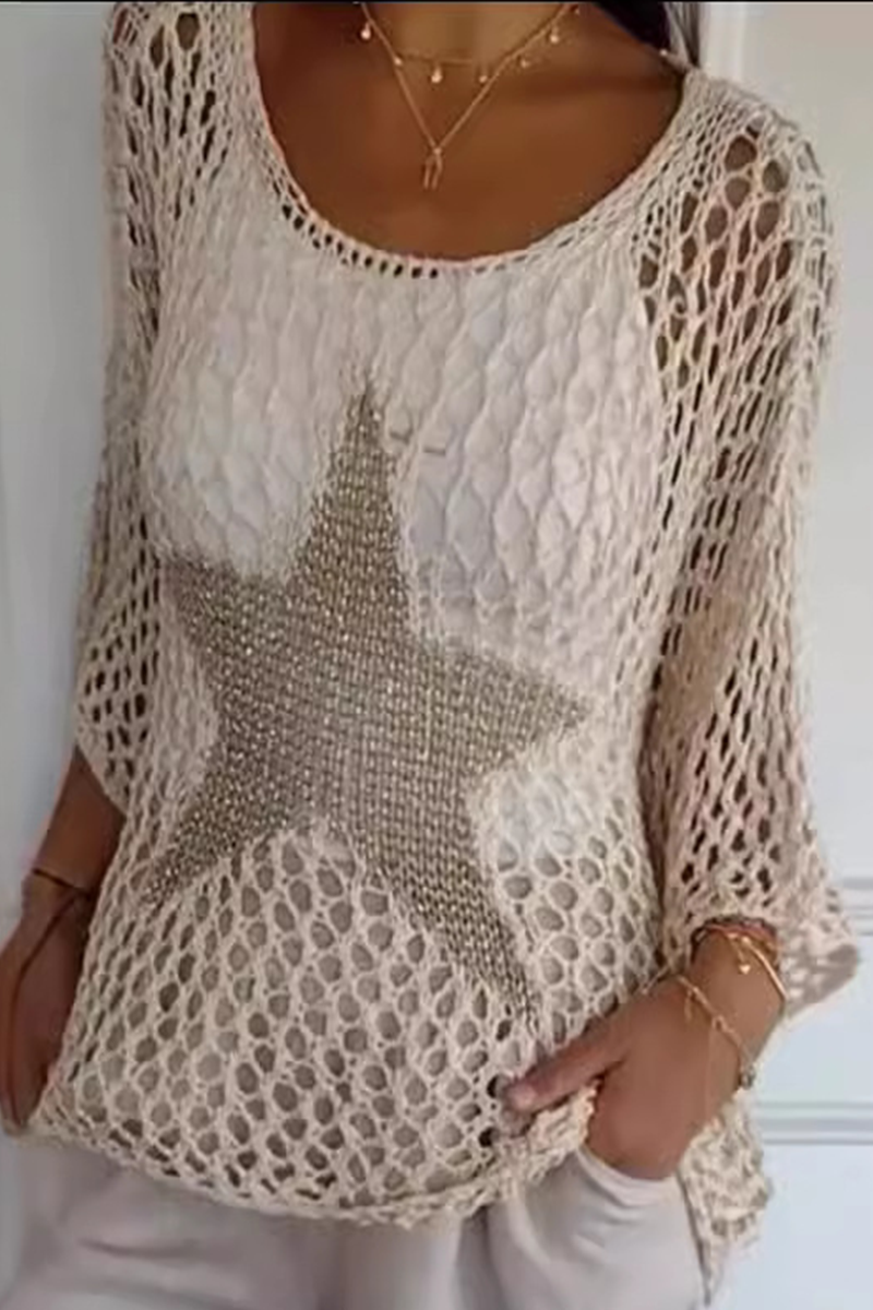 Suéteres sexys con cuello en U transparentes y huecos de estrellas (8 colores)