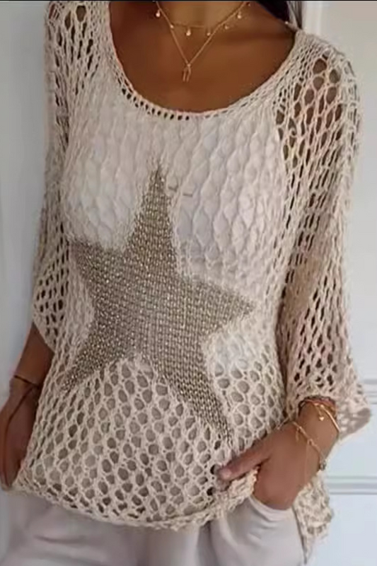 Suéteres sexys con cuello en U transparentes y huecos de estrellas (8 colores)