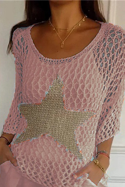 Suéteres sexys con cuello en U transparentes y huecos de estrellas (8 colores)