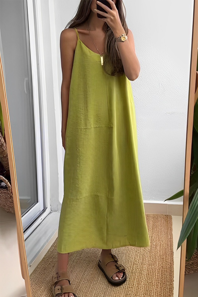 Vestidos casuales de diario con escote en V y tirantes en color liso (7 colores)