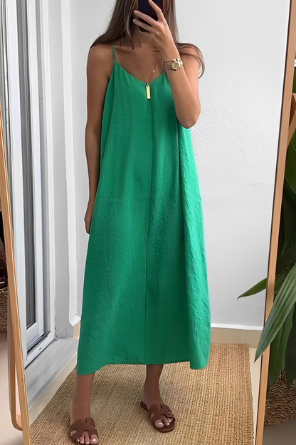 Vestidos casuales de diario con escote en V y tirantes en color liso (7 colores)