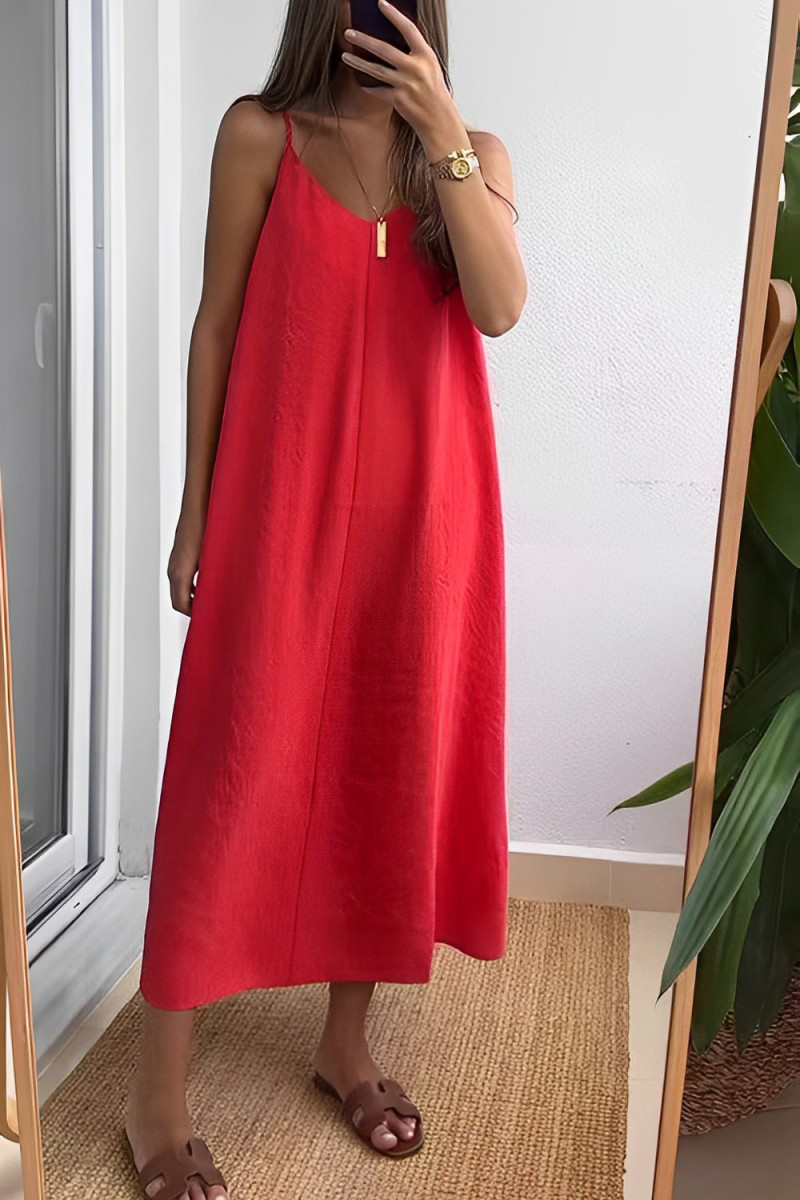 Vestidos casuales de diario con escote en V y tirantes en color liso (7 colores)