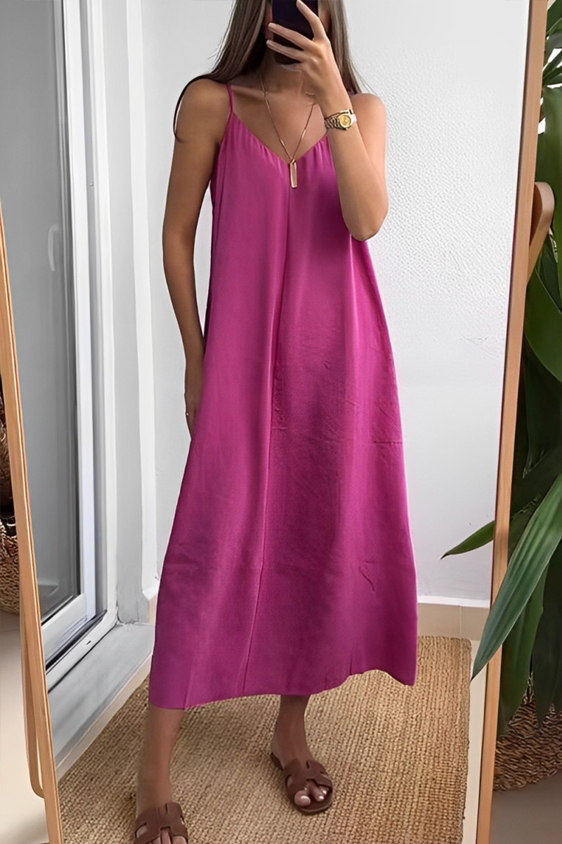 Vestidos casuales de diario con escote en V y tirantes en color liso (7 colores)