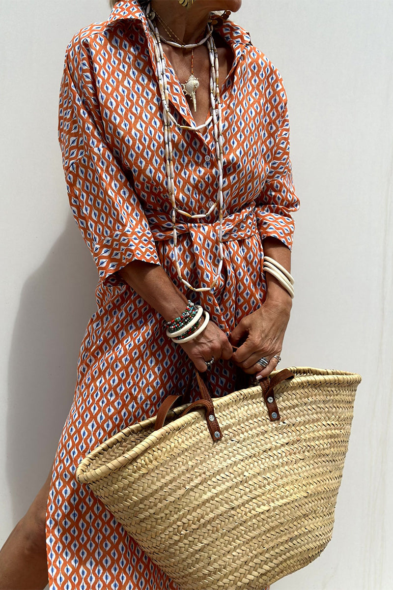 Vestido camisero informal con estampado de rayas a cuadros, botones y cinturón, cuello vuelto (5 colores)