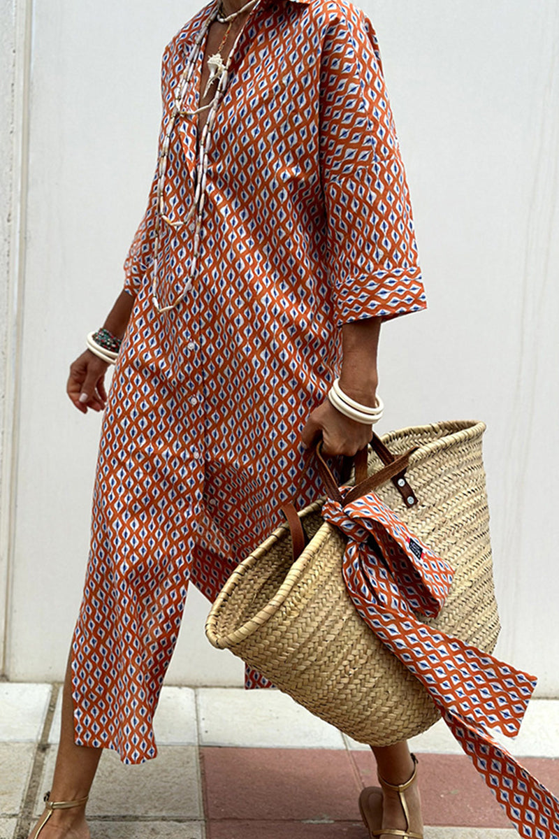 Vestido camisero informal con estampado de rayas a cuadros, botones y cinturón, cuello vuelto (5 colores)