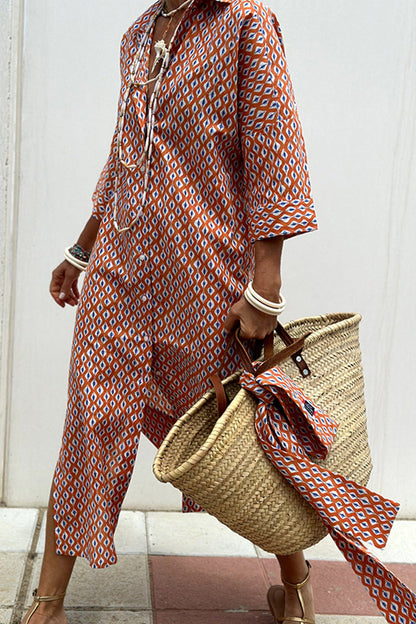 Vestido camisero informal con estampado de rayas a cuadros, botones y cinturón, cuello vuelto (5 colores)