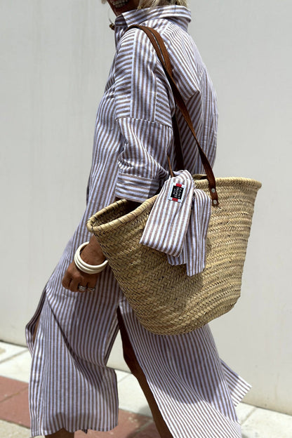 Vestido camisero informal con estampado de rayas a cuadros, botones y cinturón, cuello vuelto (5 colores)